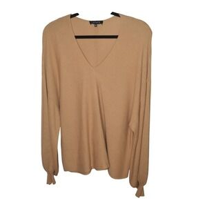 1.State Camel Sweater V-Neck‎ Long Sleeve Puffy Sleeves Ribbed Knit XL